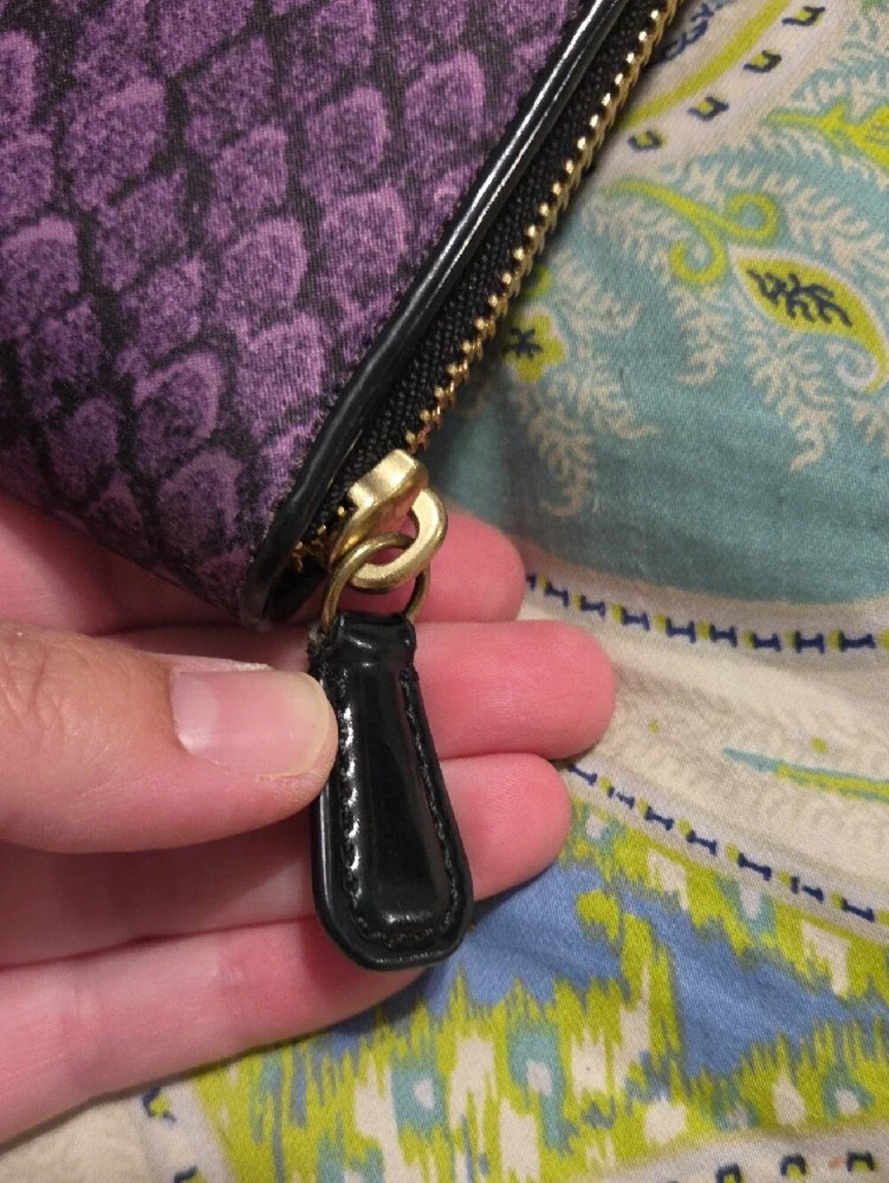 Coach Purple Satiny Textured Print Animal Print Snake Pattern Zip-Around Wallet